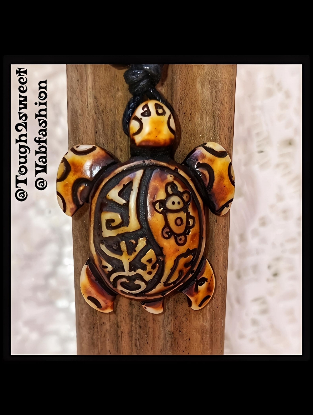 🆕️ARTISAN CARVED RESIN TURTLE  ADJUSTABLE NECKLACE (A3)GIFT BOXED